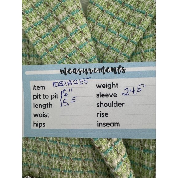 ZARA XS Light Green Tweed Cropped Jacket Notched Collar Summer Weight - Picture 11 of 15